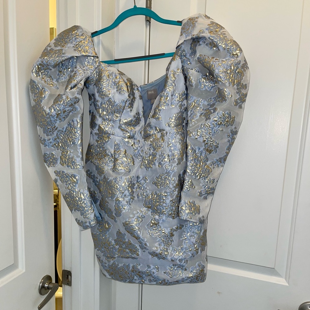 Blue and Gold Off-Shoulder Corset Dress